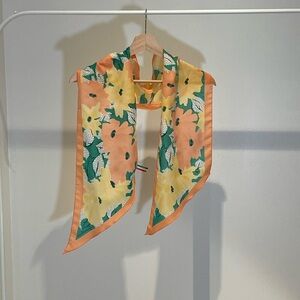 Elegant Floral Scarf in Orange and Green